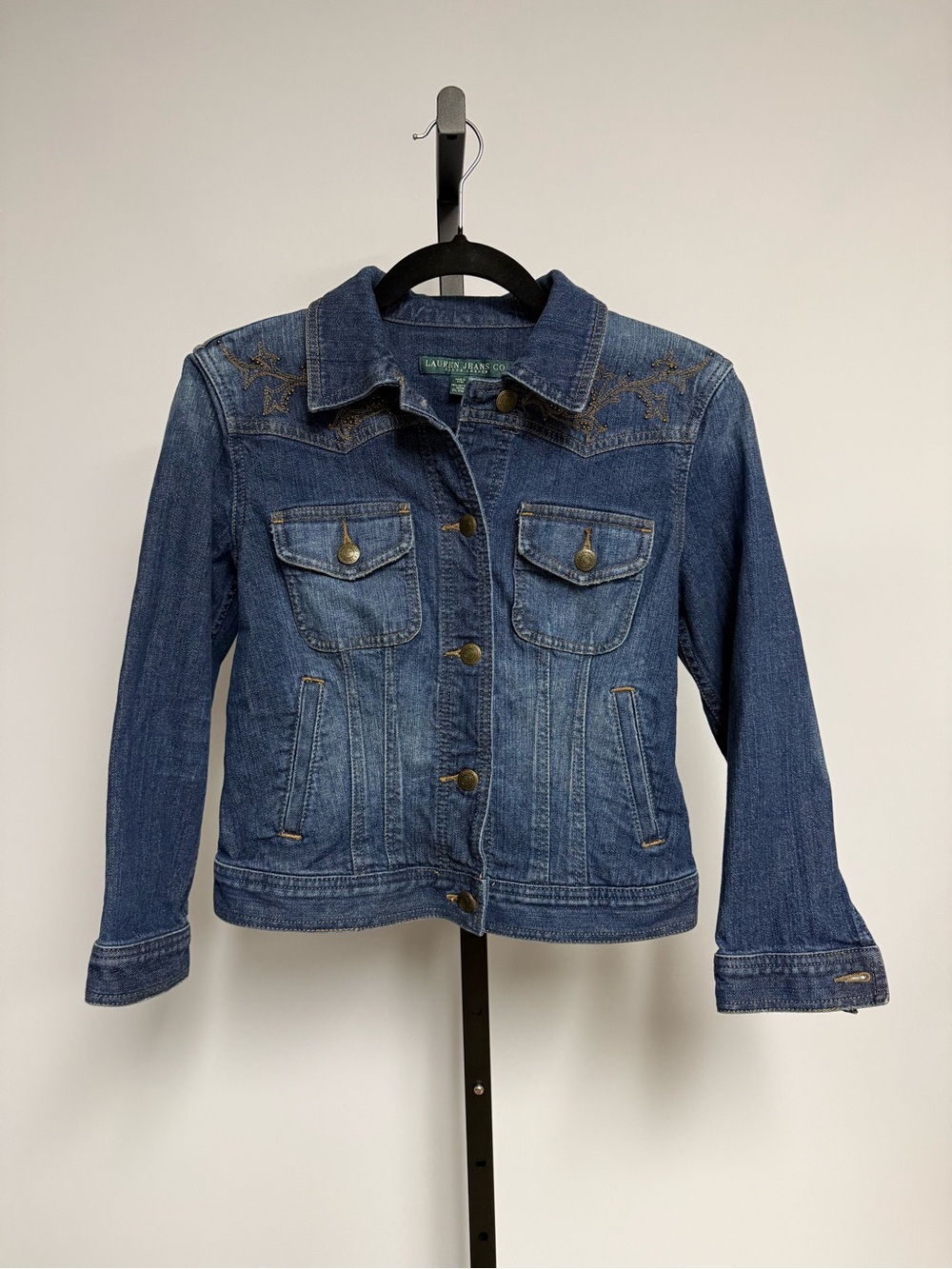 Vintage Y2K Ralph Lauren Embroidered Denim Trucker Jacket Size S Boho Western